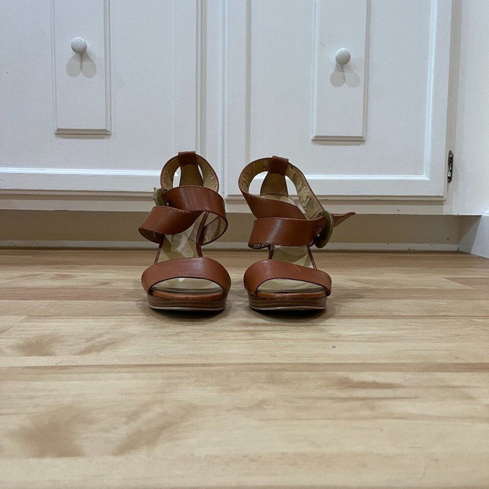 Nine West Brown Ankle Strap Heeled Sandals
